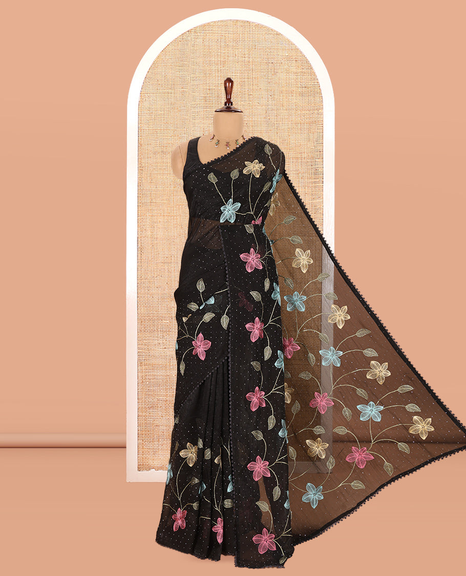 Black Fendi Crush Chiffon Saree