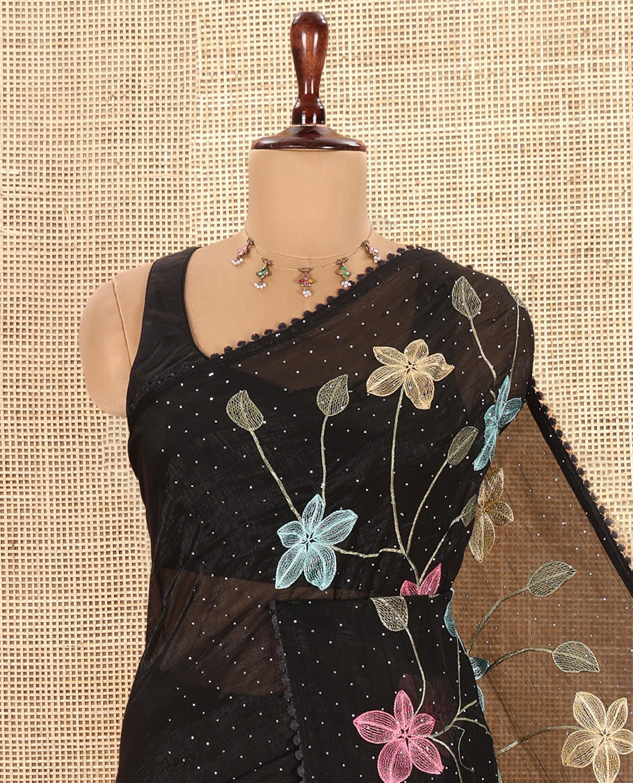 Black Fendi Crush Chiffon Saree
