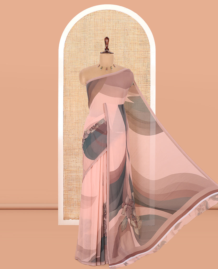 Borderless Peach Georgette Saree