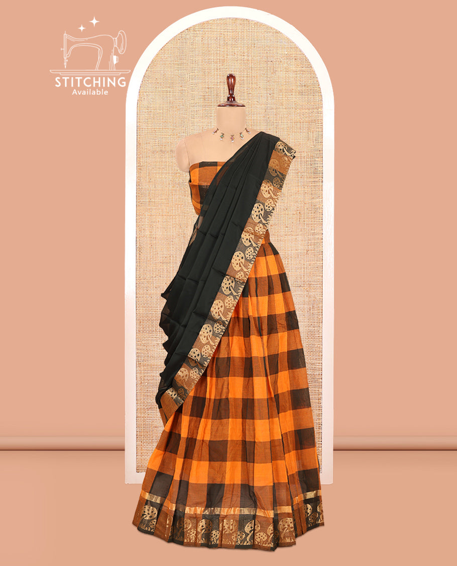 Brown-Orange Chettinad Half-Cotton Saree