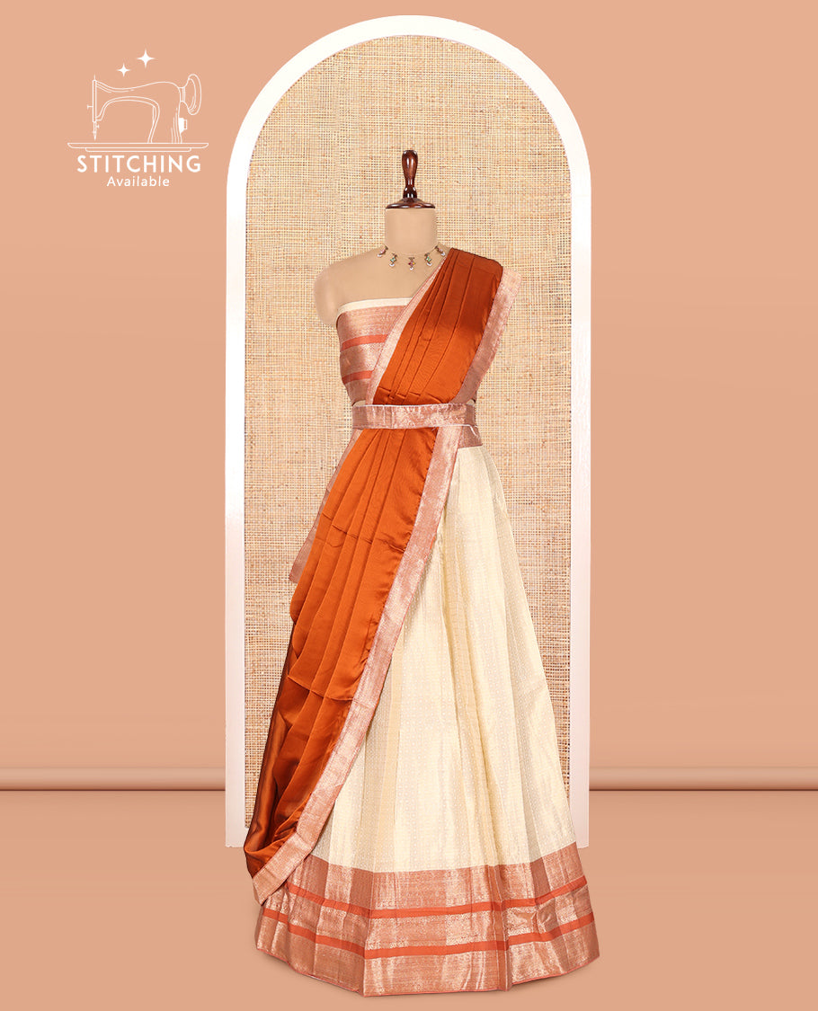 Cream-Rust Semi-Silk Half-Saree