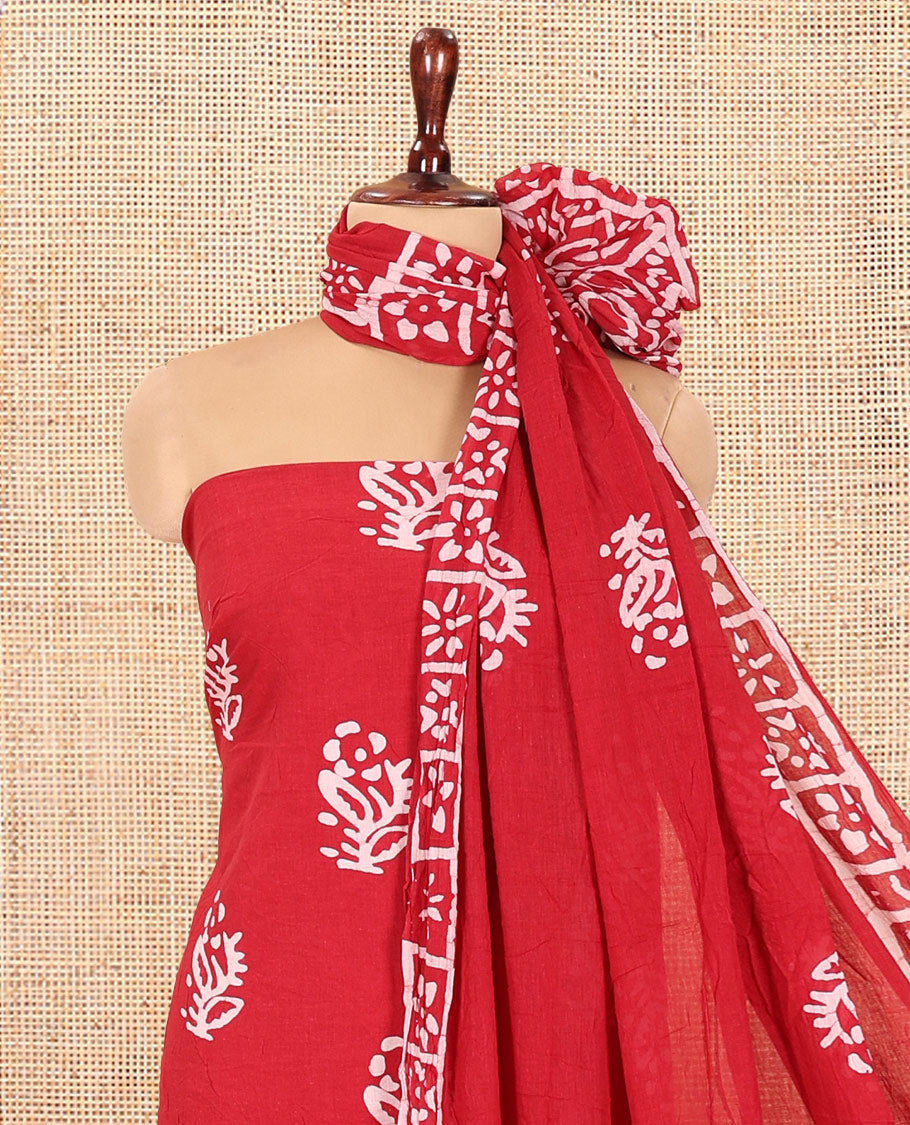 Maroon Cotton Material Chudidar, Batik Printed Top, a Matching Bottom, and Batik Print Dupatta