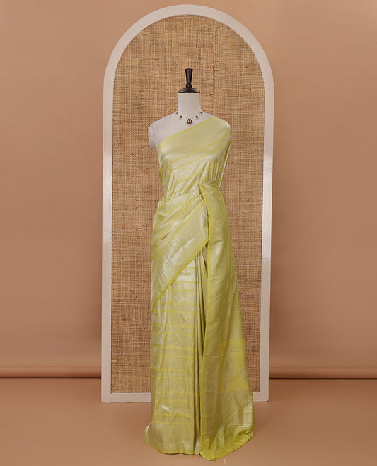 Apple green mayil & yaali zari jacquard softy saree, traditional zari border, intricate pallu & matching zari design blouse