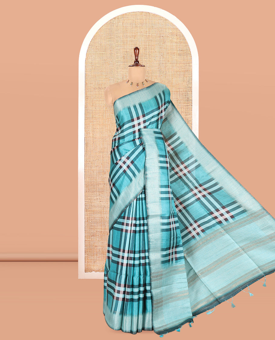 Rama Blue Fancy Tussar Silk Saree