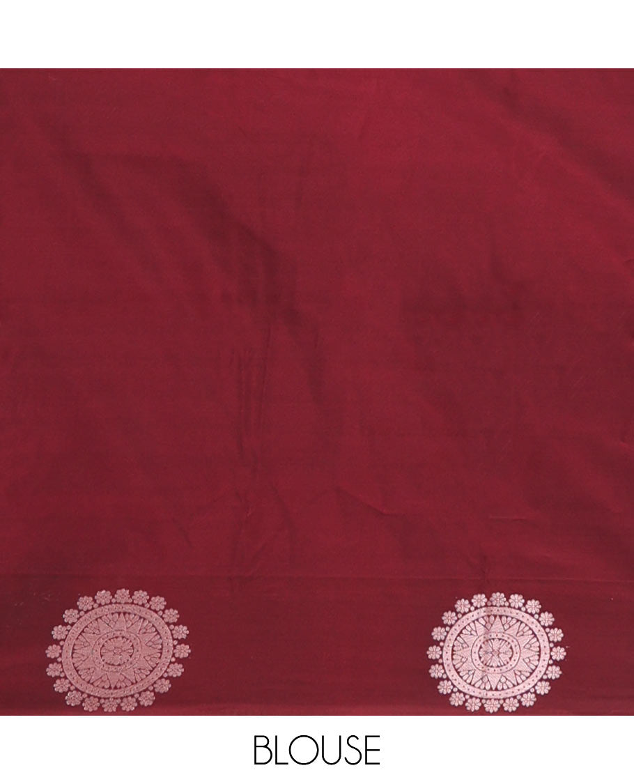 Blue geometric design soft silk saree with contrast zari design border & geometric design pallu
