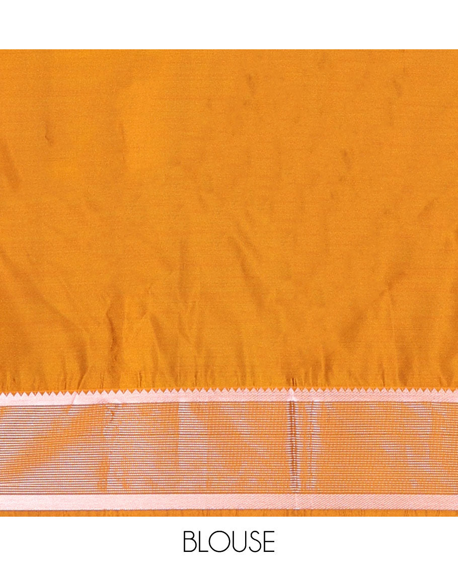 Blue semi-soft silk saree with zari buttas, contrast traditional zari design border & pallu of geometric designs