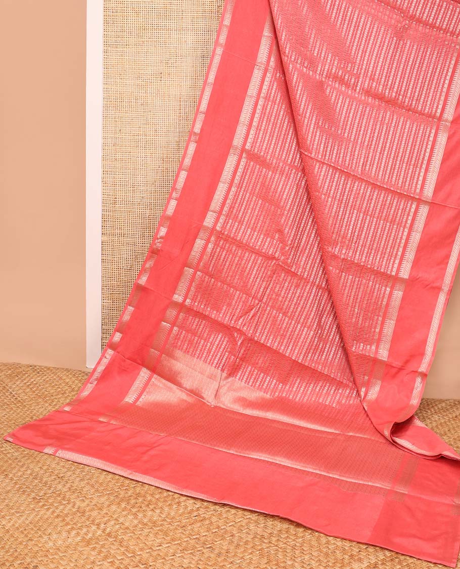 Peach striped floral design tussar silk saree with self intricate zari design border