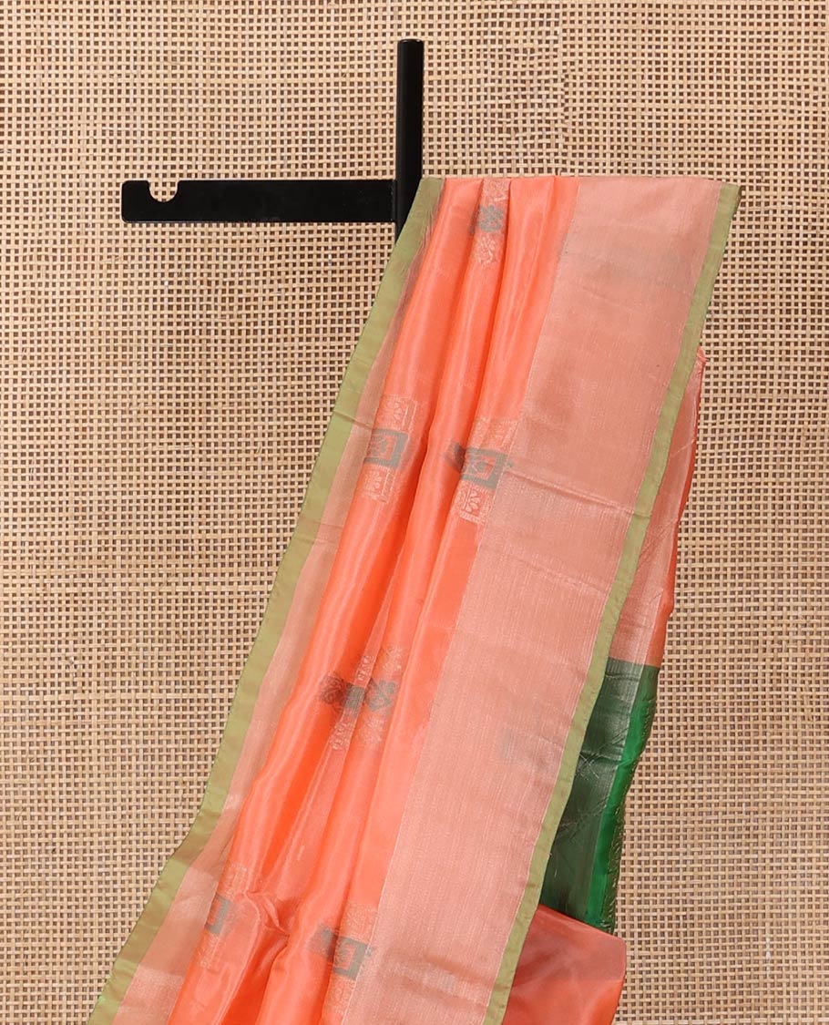Orange zari buttas Uppada saree, contrast bavanji border, and paisley pallu
