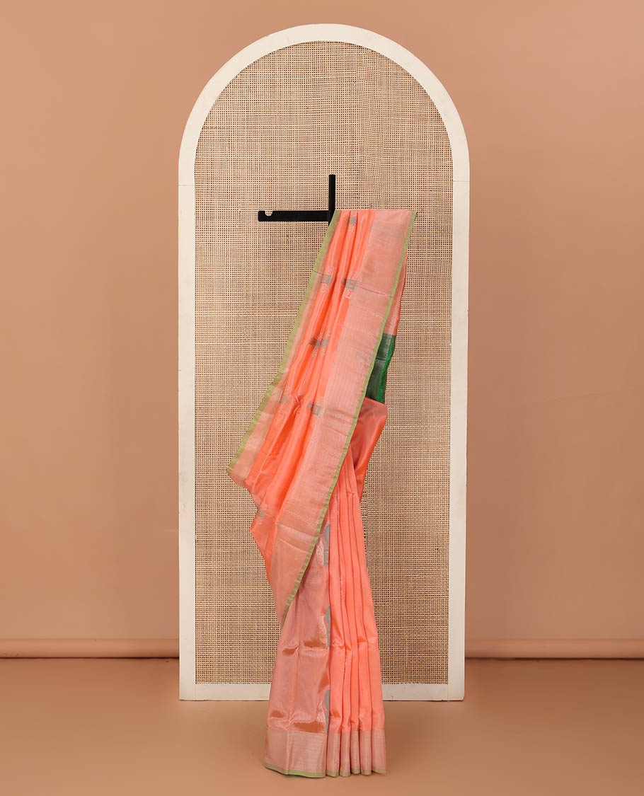 Orange zari buttas Uppada saree, contrast bavanji border, and paisley pallu