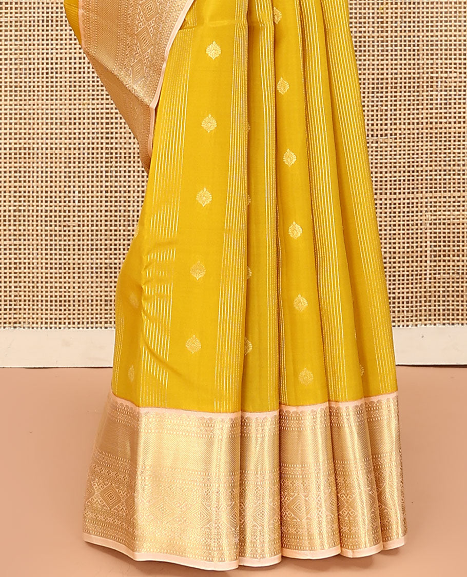 Yellow Vasundhara Lite Silk Mix Saree, Subtly Sparkled with Buttas on Its Body, Complemented by Contrast Border of Traditional Zari Designs, Gleaming Jaal Pallu, and Paired with a Contrast Blouse