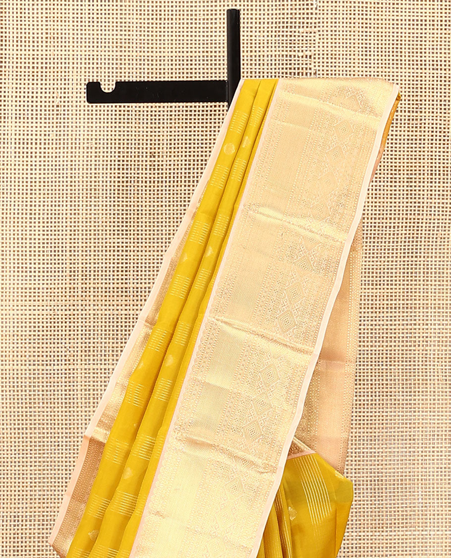 Yellow Vasundhara Lite Silk Mix Saree, Subtly Sparkled with Buttas on Its Body, Complemented by Contrast Border of Traditional Zari Designs, Gleaming Jaal Pallu, and Paired with a Contrast Blouse