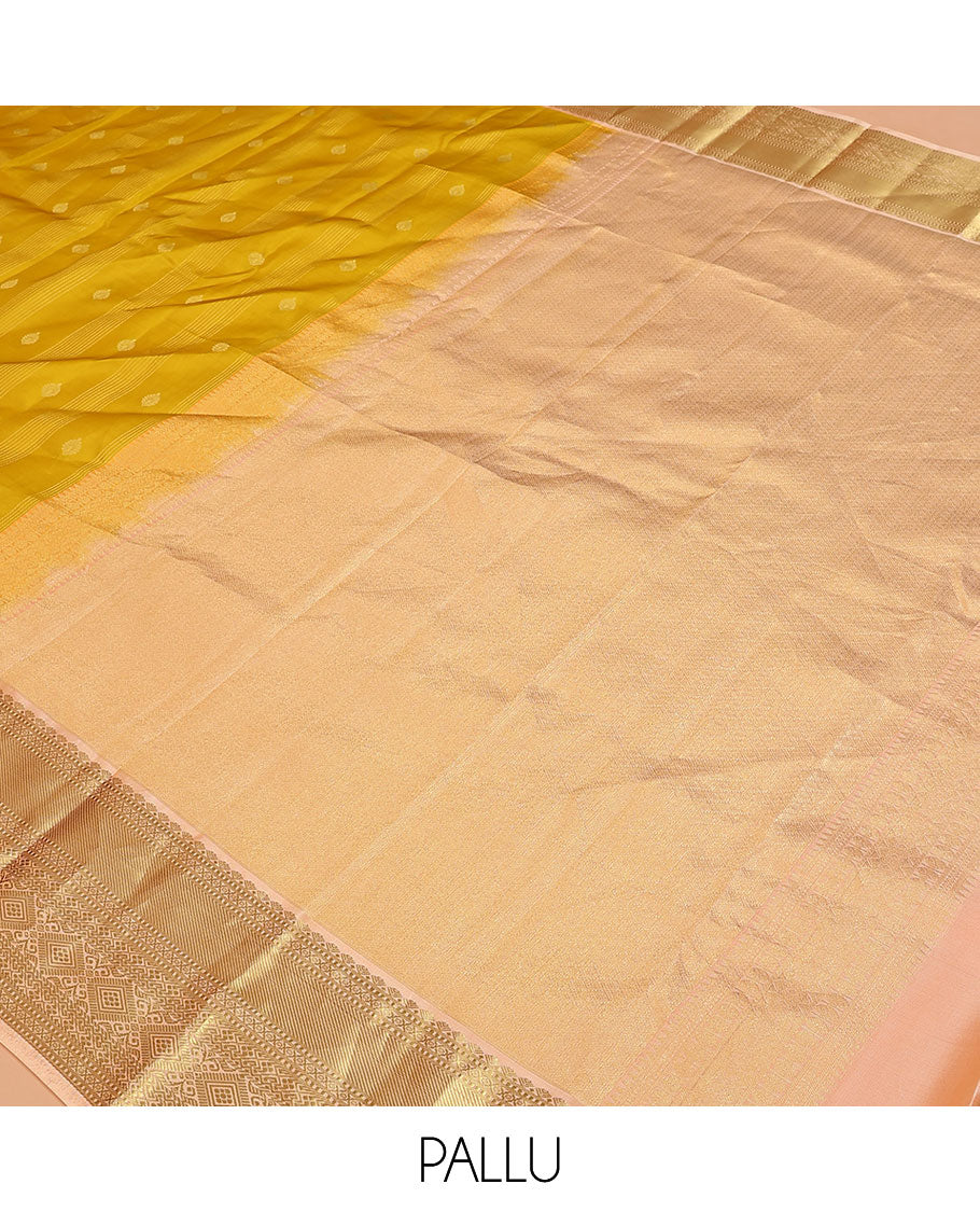 Yellow Vasundhara Lite Silk Mix Saree, Subtly Sparkled with Buttas on Its Body, Complemented by Contrast Border of Traditional Zari Designs, Gleaming Jaal Pallu, and Paired with a Contrast Blouse