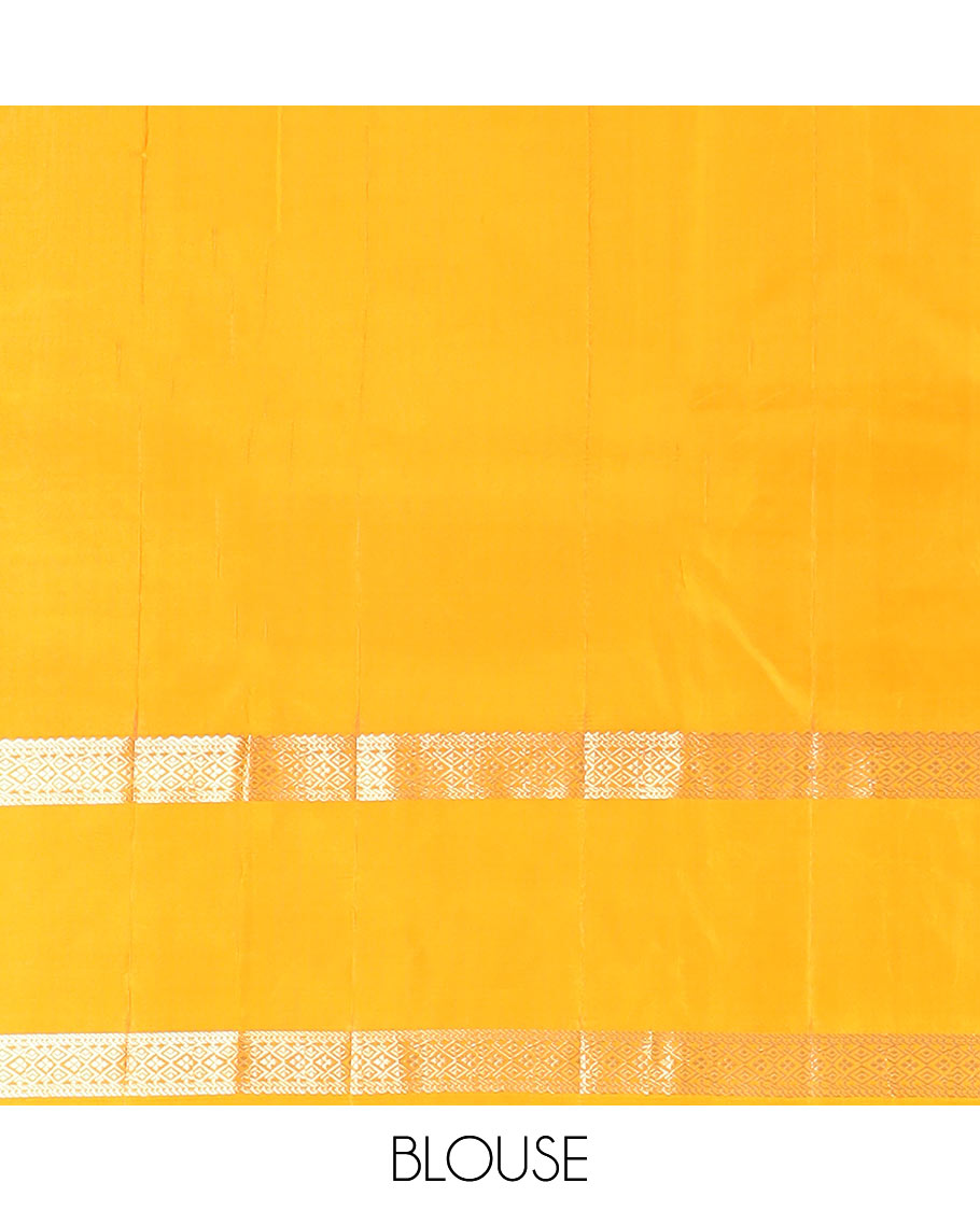 Green zari buttas silk saree, contrast rettai pettu border of rekku, muthu, and diamond designs, and jaal pallu