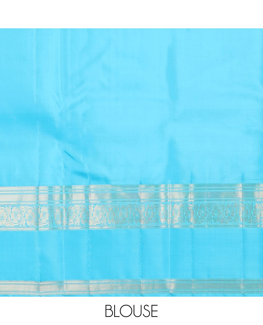 Emreld Green zari buttas silk saree, contrast retai pettu border of thilakam mokku,neli,mayil kann & kodi visiry & paisley pallu