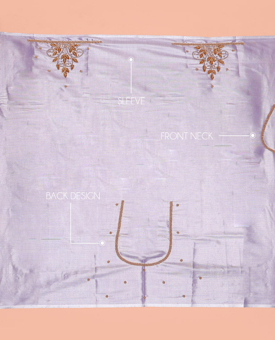 Shimmer Lavender Aari Material Blouse Subtly Sparkled with Unique Designs in Sugar Bead Embroidery