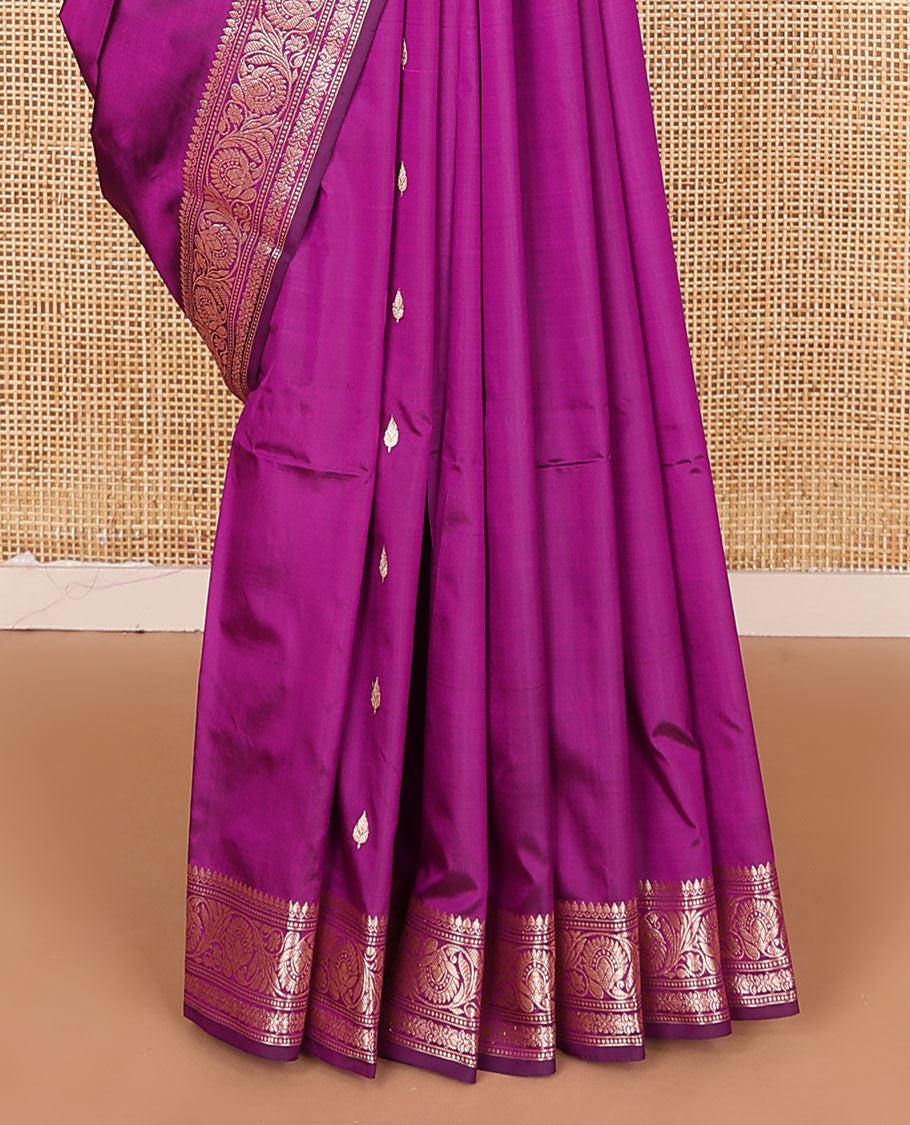Magenta buttas banarasi kathan silk saree, floral creeper border, and floral jaal design pallu