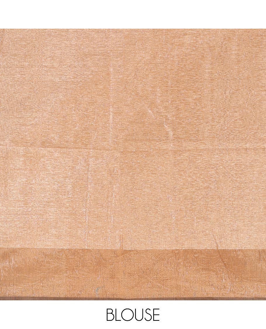 Gleaming Green zari buttas semi-silk cotton saree, contrast zari woven border, and contrast intricate pallu