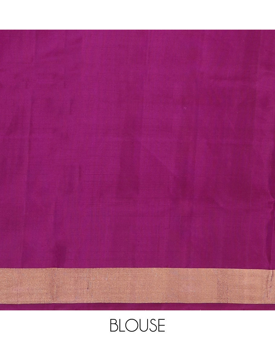 Brown leaf motifs mayuri soft silk saree with contrast zari design border & geometric design pallu