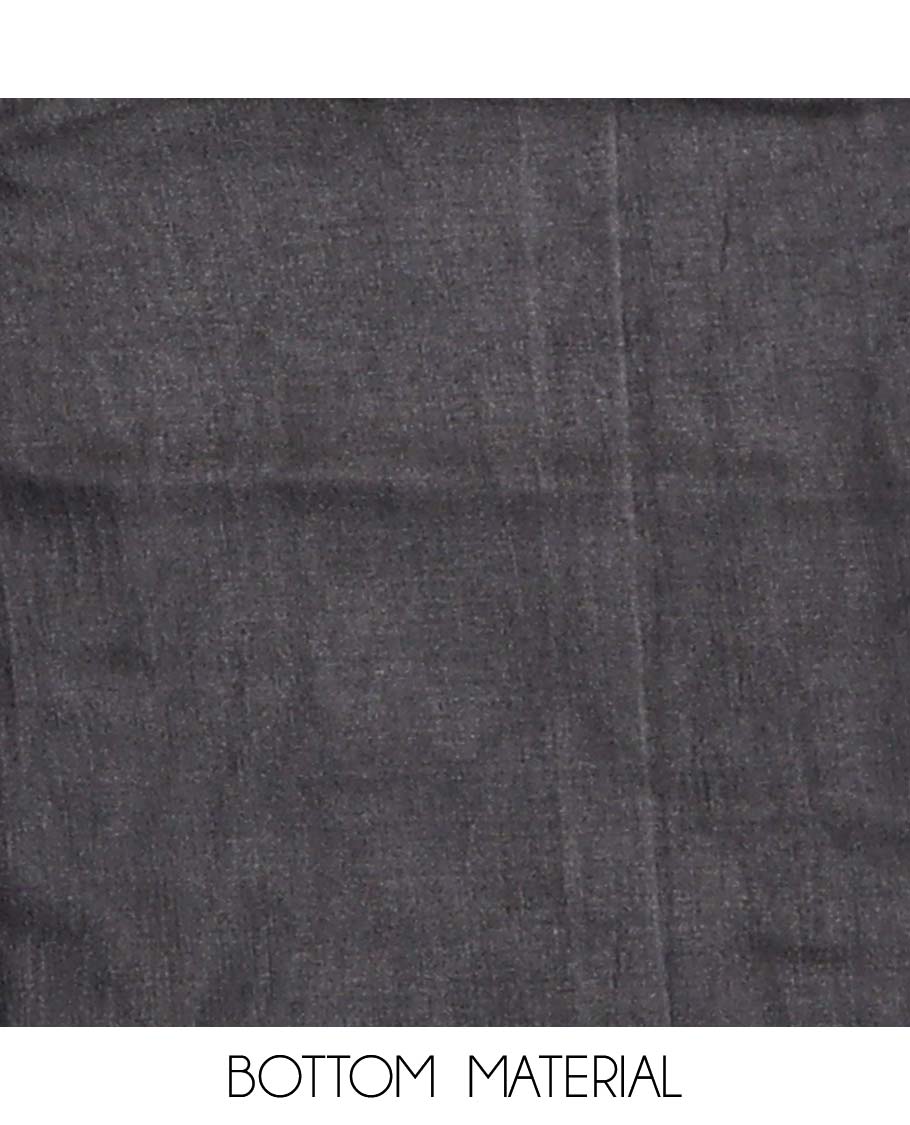 Black material chudidar set, neck rose motifs thread embroidered top, plain bottom, and floral printed dupatta