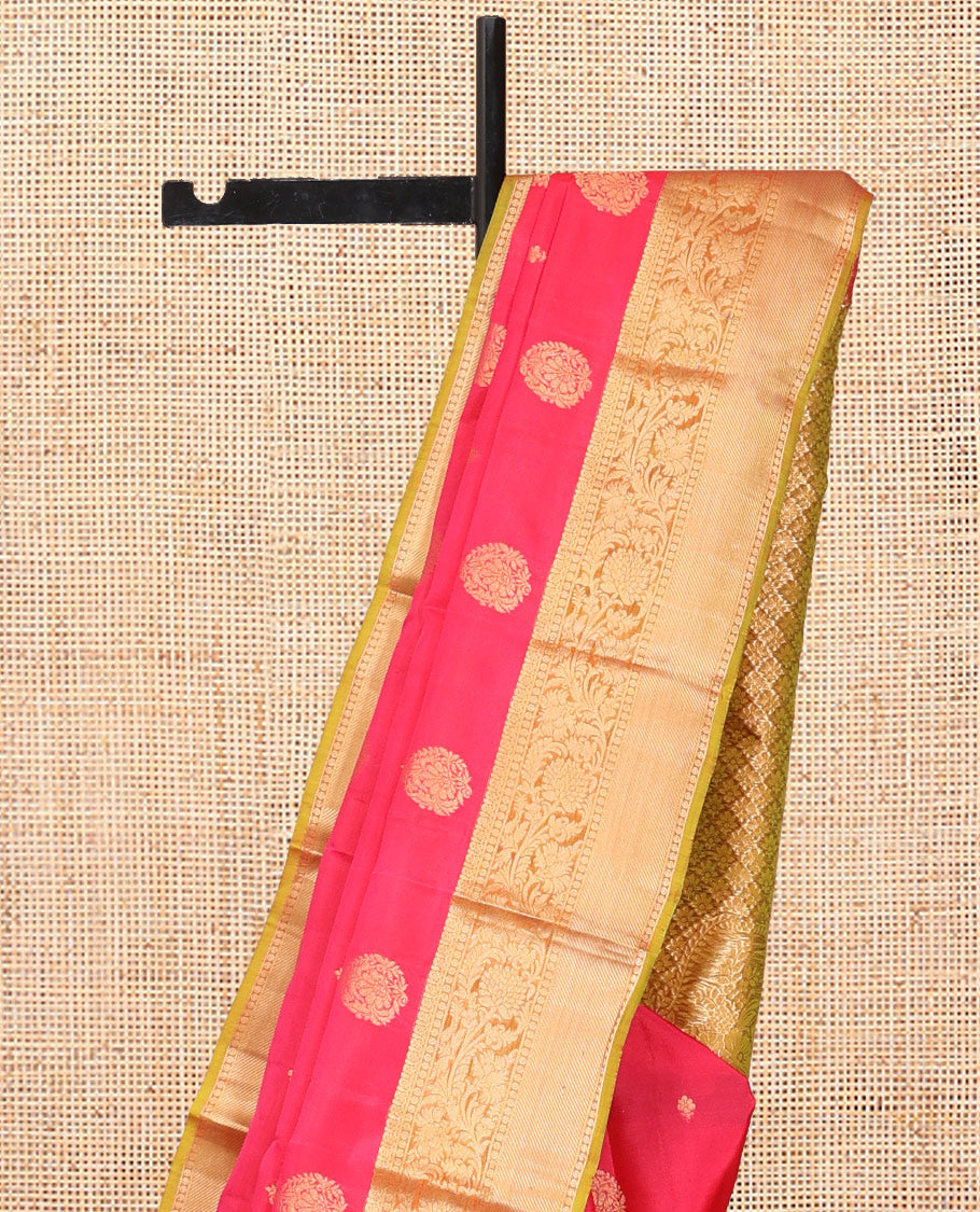 Red Vasundhara Lite Silk Mix Saree, Prettified with Zari Buttas, a Contrast Kodi Visiry Border, Grand Pallu, and a Contrast Blouse