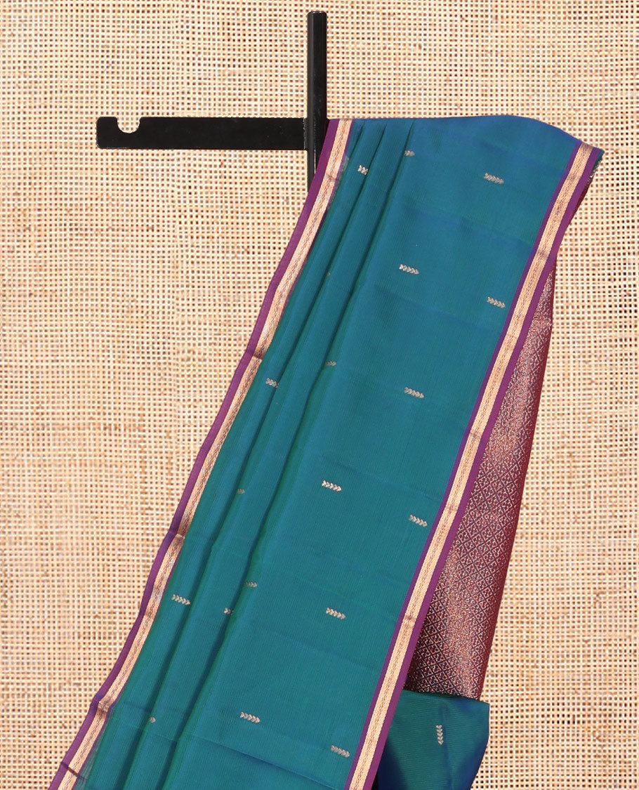 Peacock Blue Vasundhara Lite Silk Mix Saree, Embellished with Zari Design, a Contrast Zari Piping Border, Grand Jaal Pallu, and a Contrast Blouse