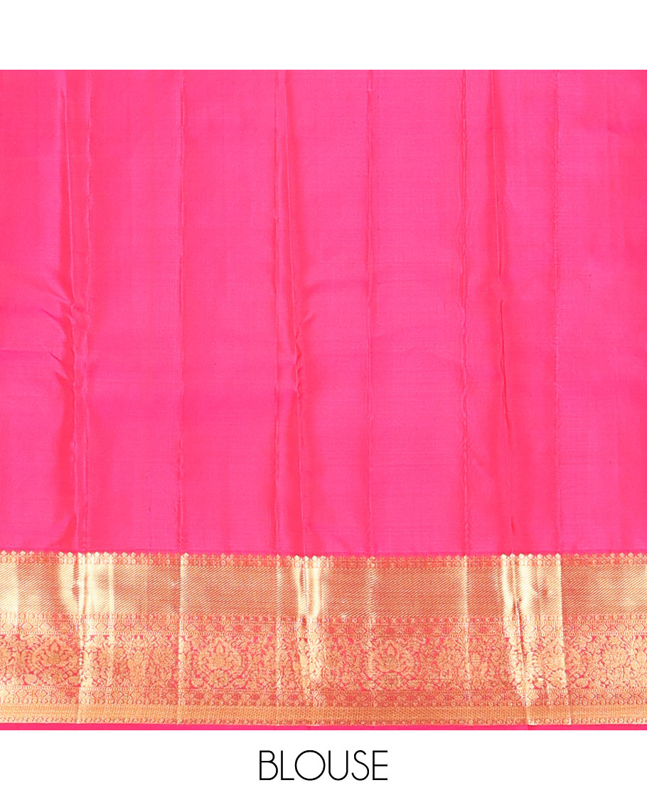 Brown jacquard wedding silk saree, contrast geometric pallu & border of thilakam mokku,rudraksham, lavangam, laddu kamalam, & jaal