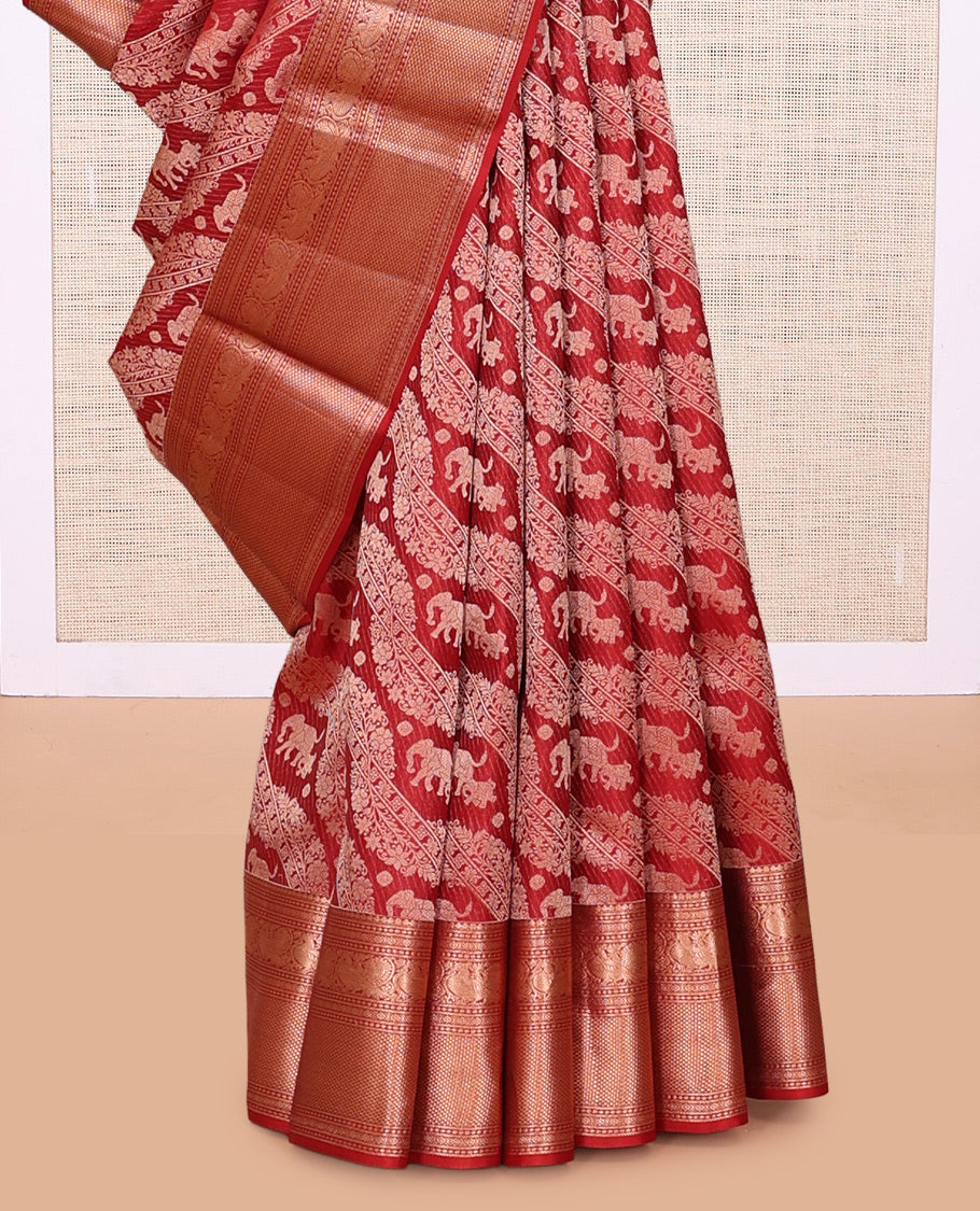 Red Jacquard Zari Border Kanchipuram Wedding Silk Saree