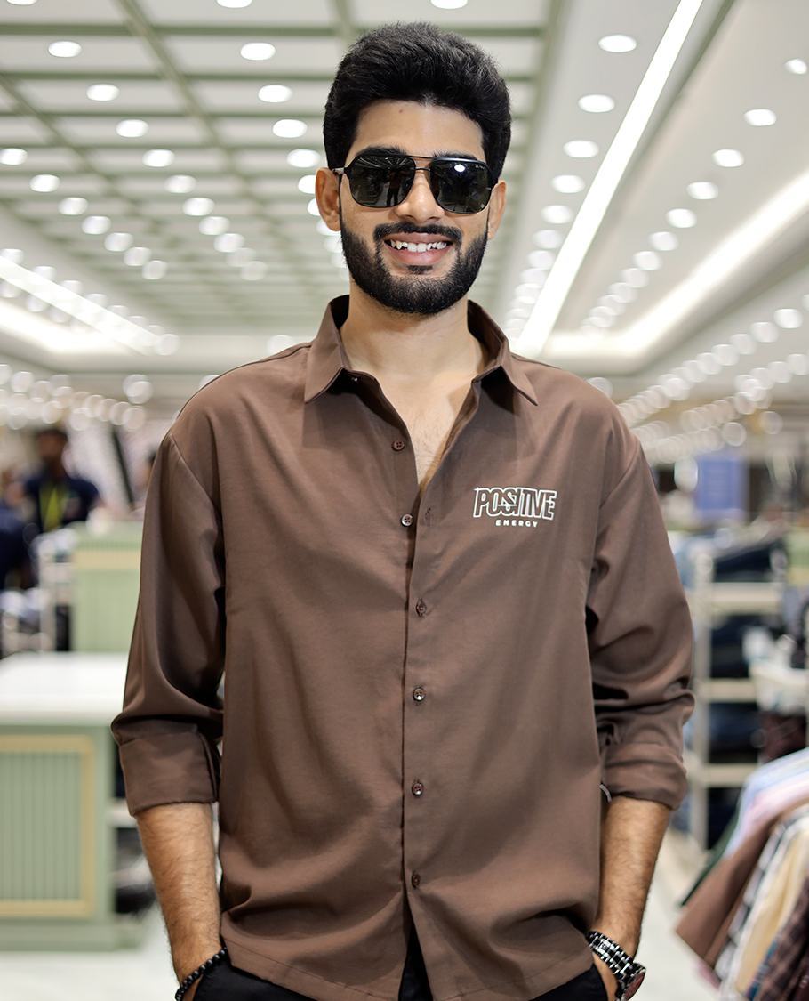 Brown Poly-Blended Back Flap Casual Shirt