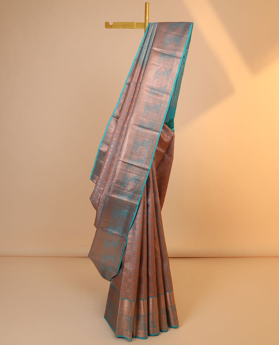 Blue zari design budget silk saree, contrast traditional zari border, and jaal pallu main image 0