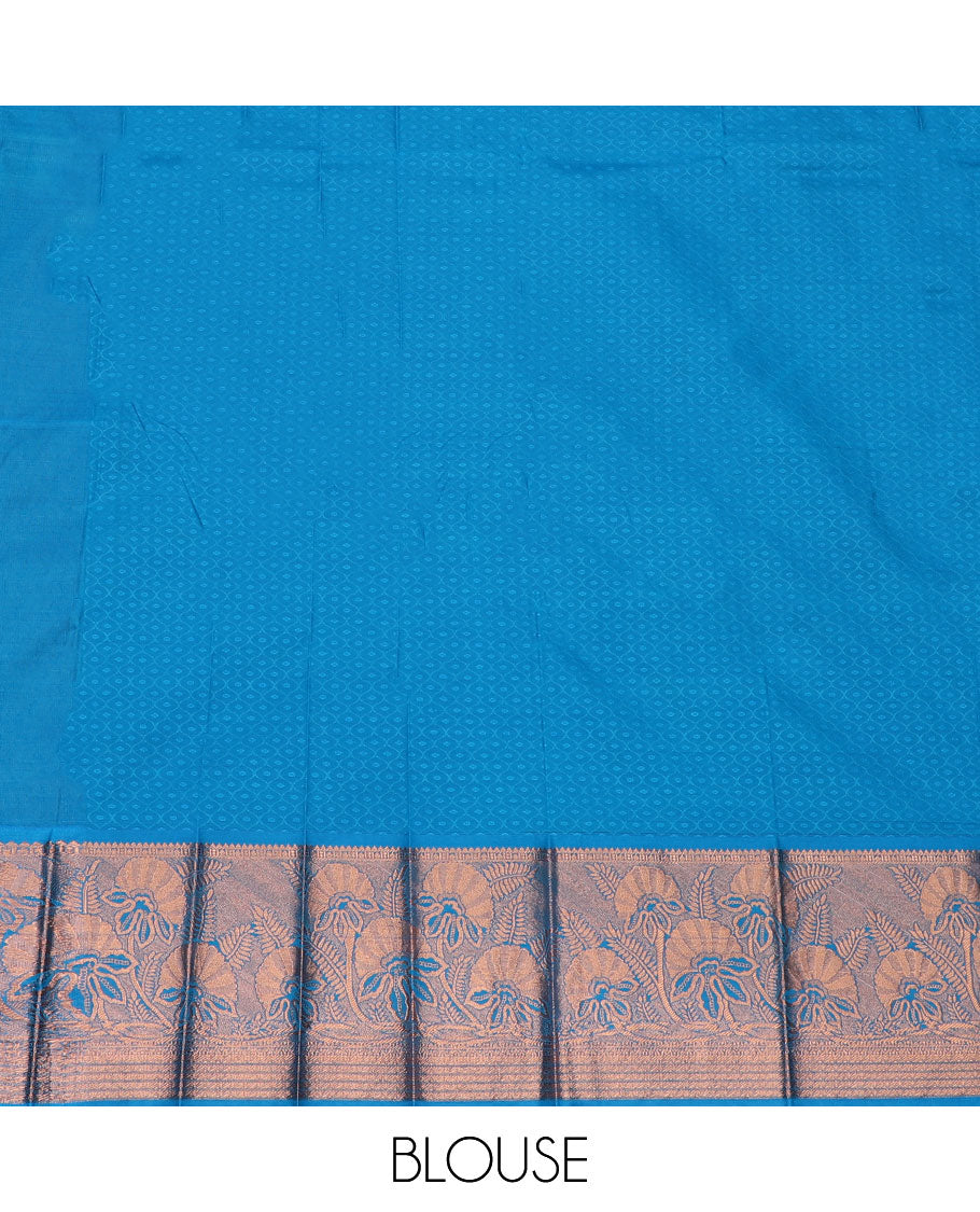Orange jacquard art silk saree, contrast floral design border & pallu of floral & paisley designs