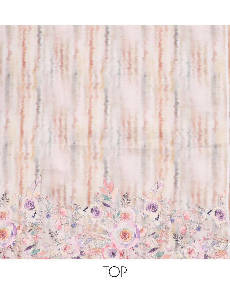 Sandal material chudidhar set, abstract floral print Russian silk top, solid bottom & abstract floral printed dupatta