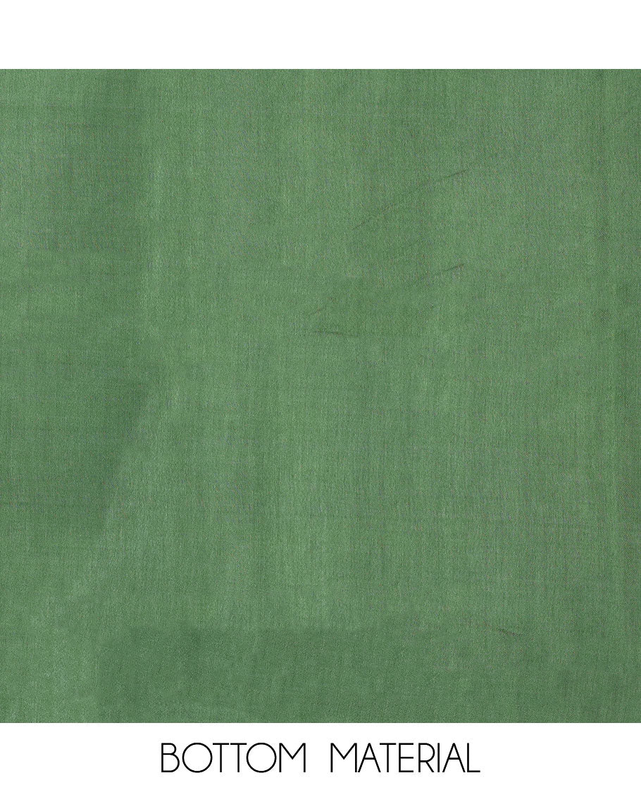 Green material chudidhar set, abstract printed linen top, solid santoon bottom & abstract printed linen dupatta