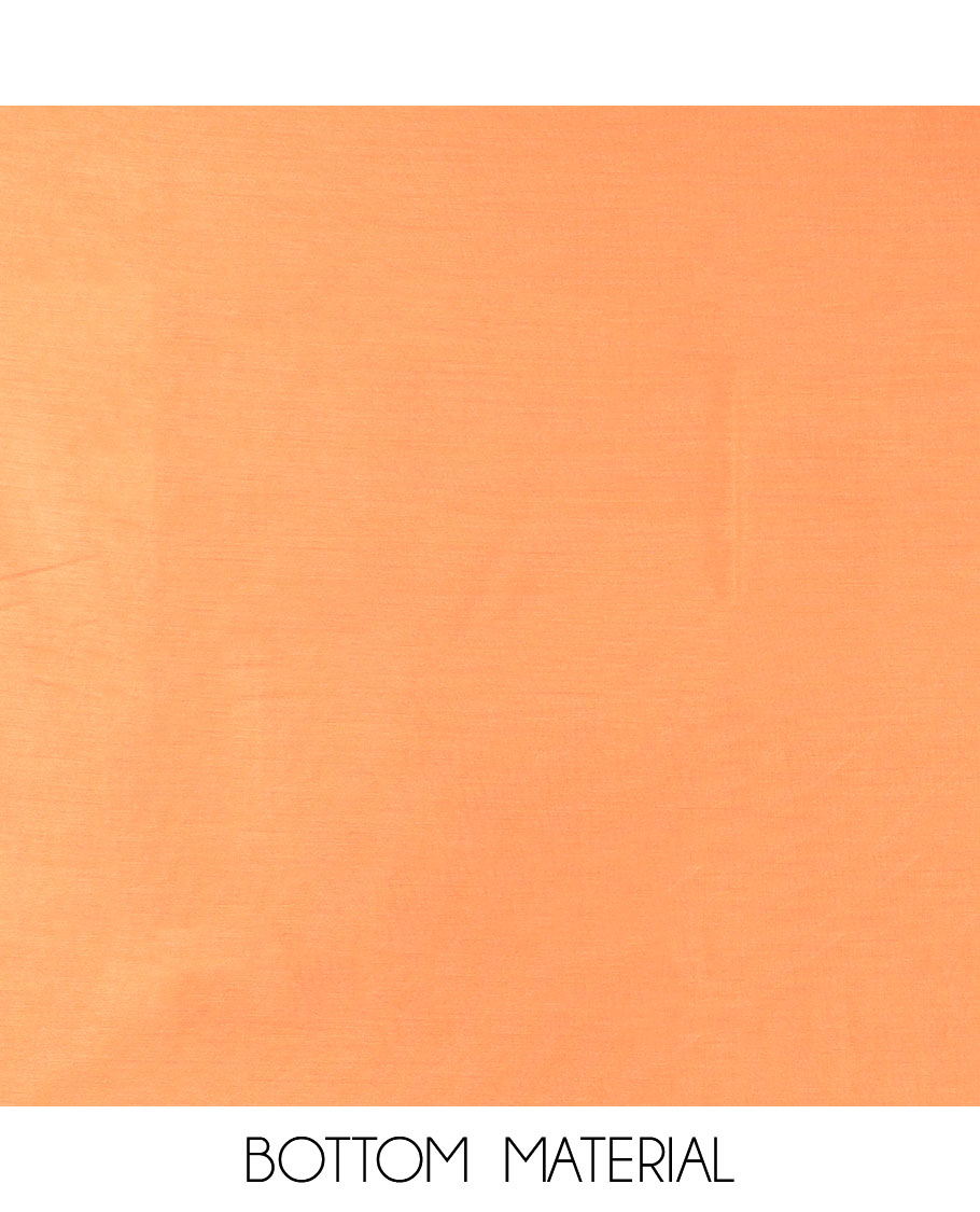 Orange material chudidhar set, floral embroidered linen cotton top, contrast plain bottom & floral design dupatta