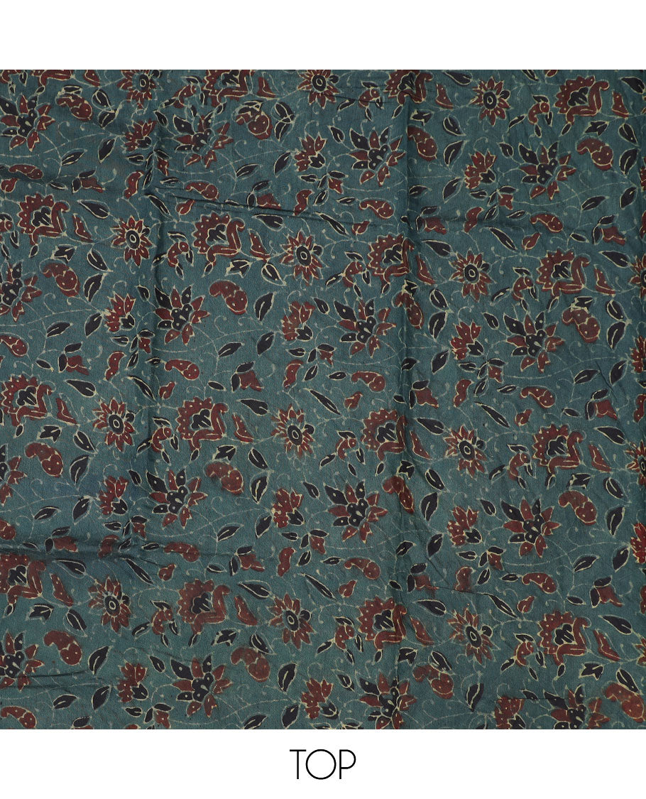 Green material chudidhar set, floral vine printed cotton top, contrast plain bottom & dupatta of batik & floral print