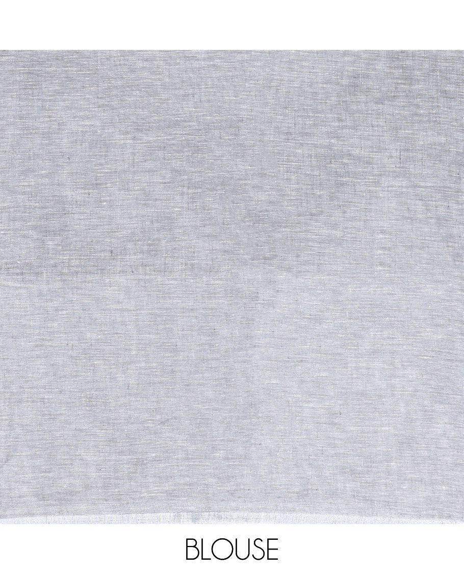 Borderless grey thread checked design linen saree, self-pallu of stripes