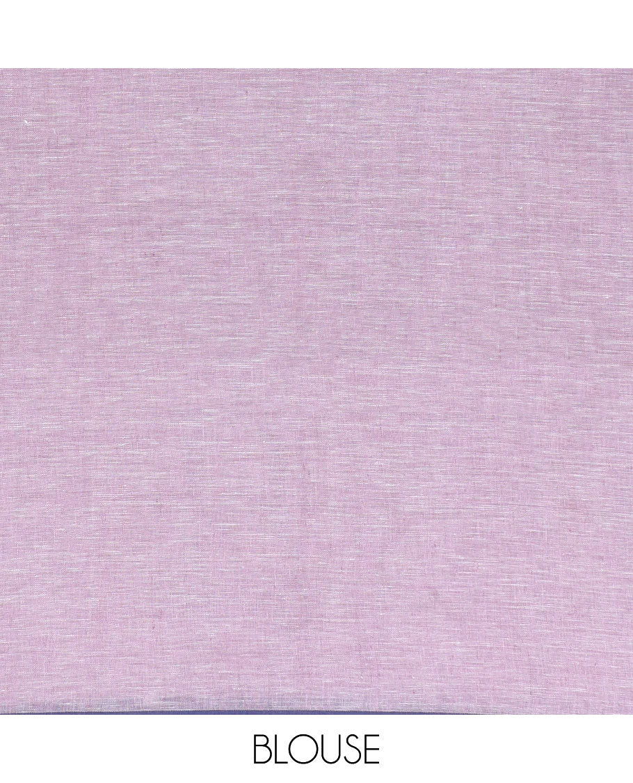 Borderless pale purple thread checked design linen saree, self-pallu of stripes