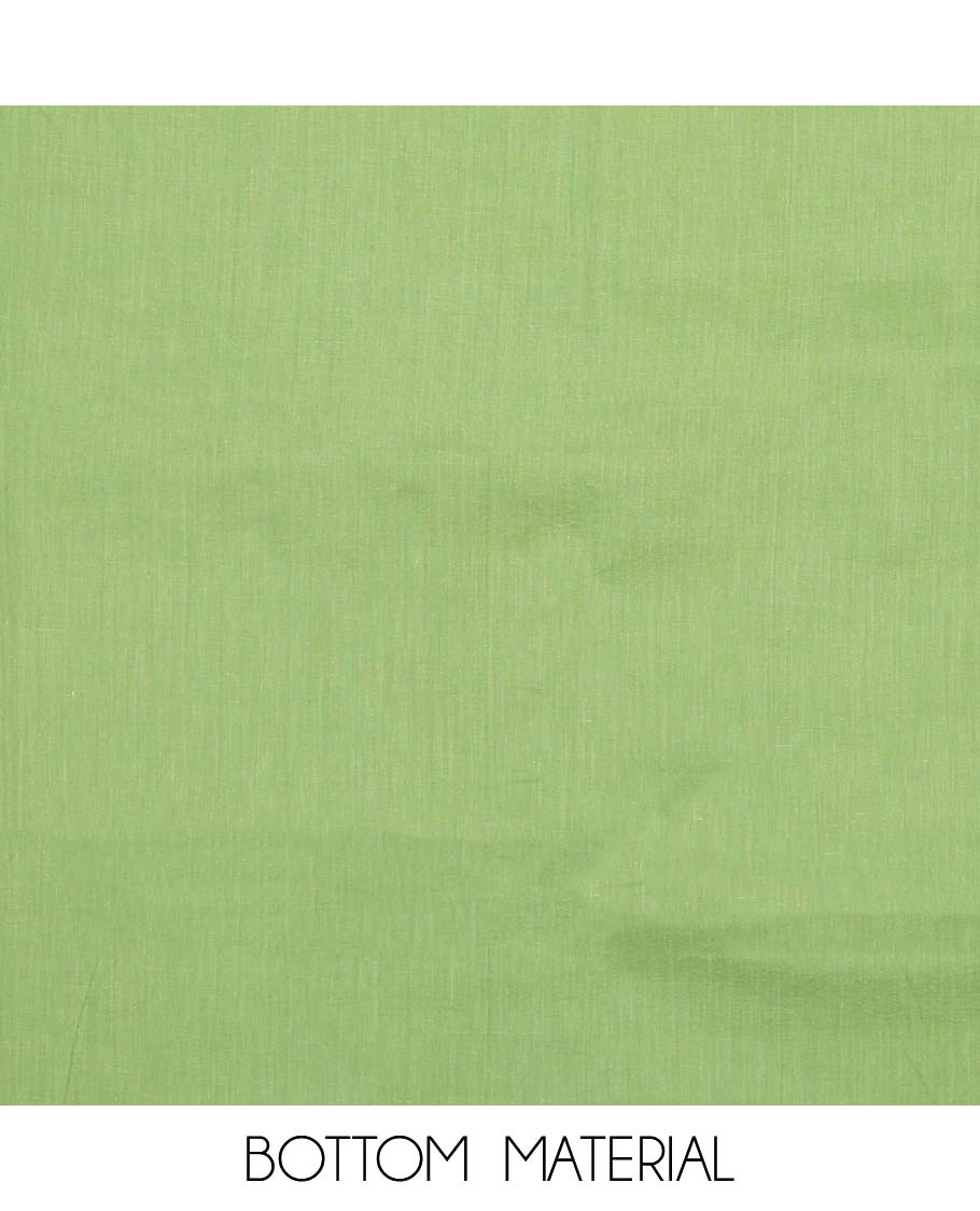 Green material chudidhar set, floral print & embroidered rayon top, plain bottom & embroidered dupatta