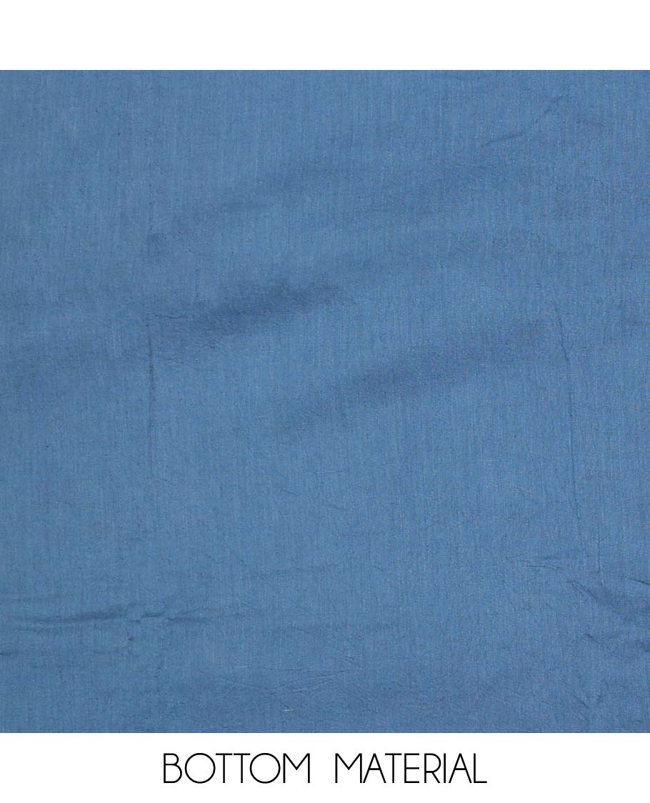 Blue material chudidhar set, floral print & embroidered rayon top, plain bottom & embroidered dupatta