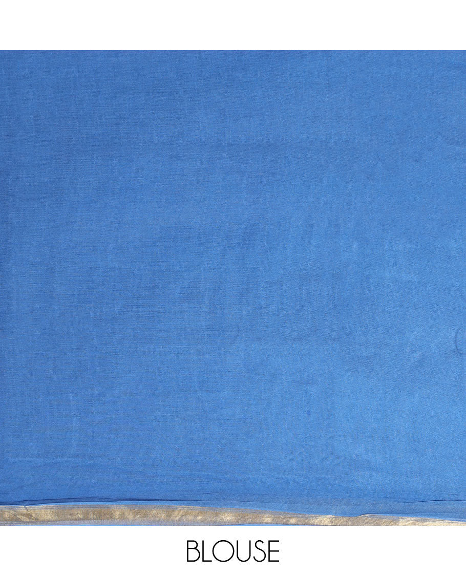 Blue abstract & floral printed kuppadam cotton saree, zari border & floral printed pallu