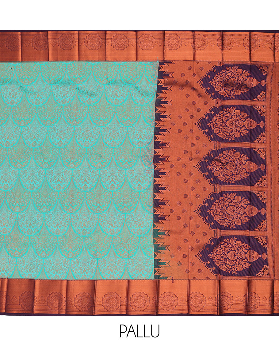 Blue jacquard budget cotton saree, contrast traditional zari design border & pallu of intricate designs
