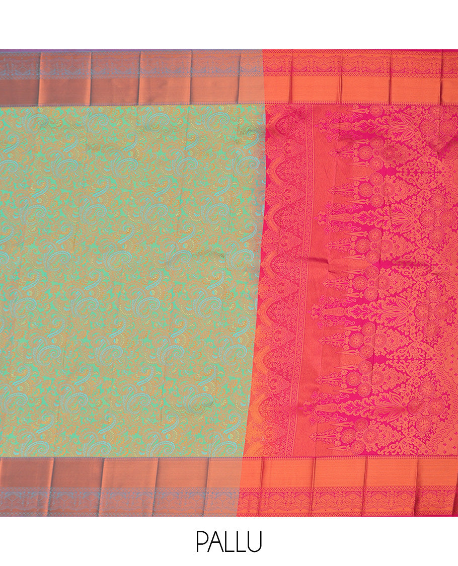 Green jacquard budget cotton saree, contrast traditional zari design border & pallu of intricate designs