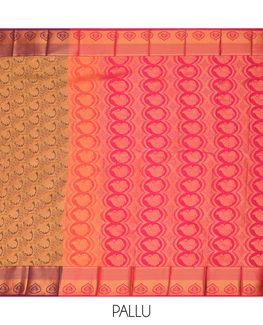 Green jacquard budget cotton saree, contrast traditional zari design border & pallu of paisleys