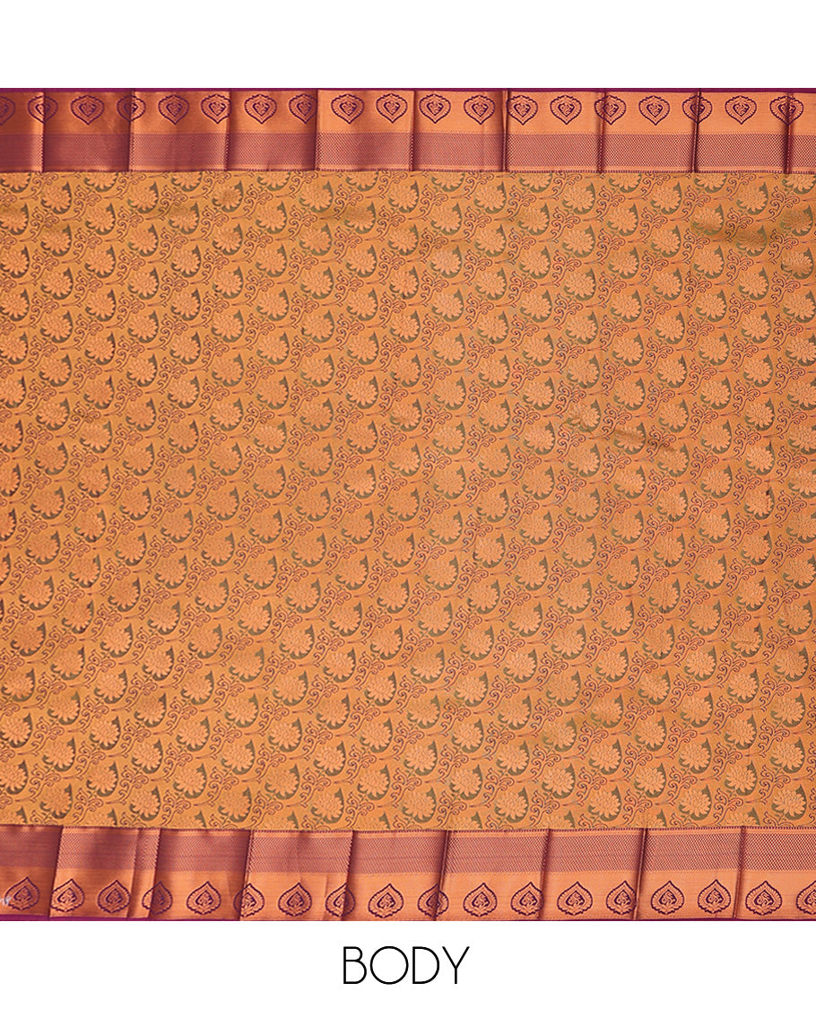 Green jacquard budget cotton saree, contrast traditional zari design border & pallu of paisleys