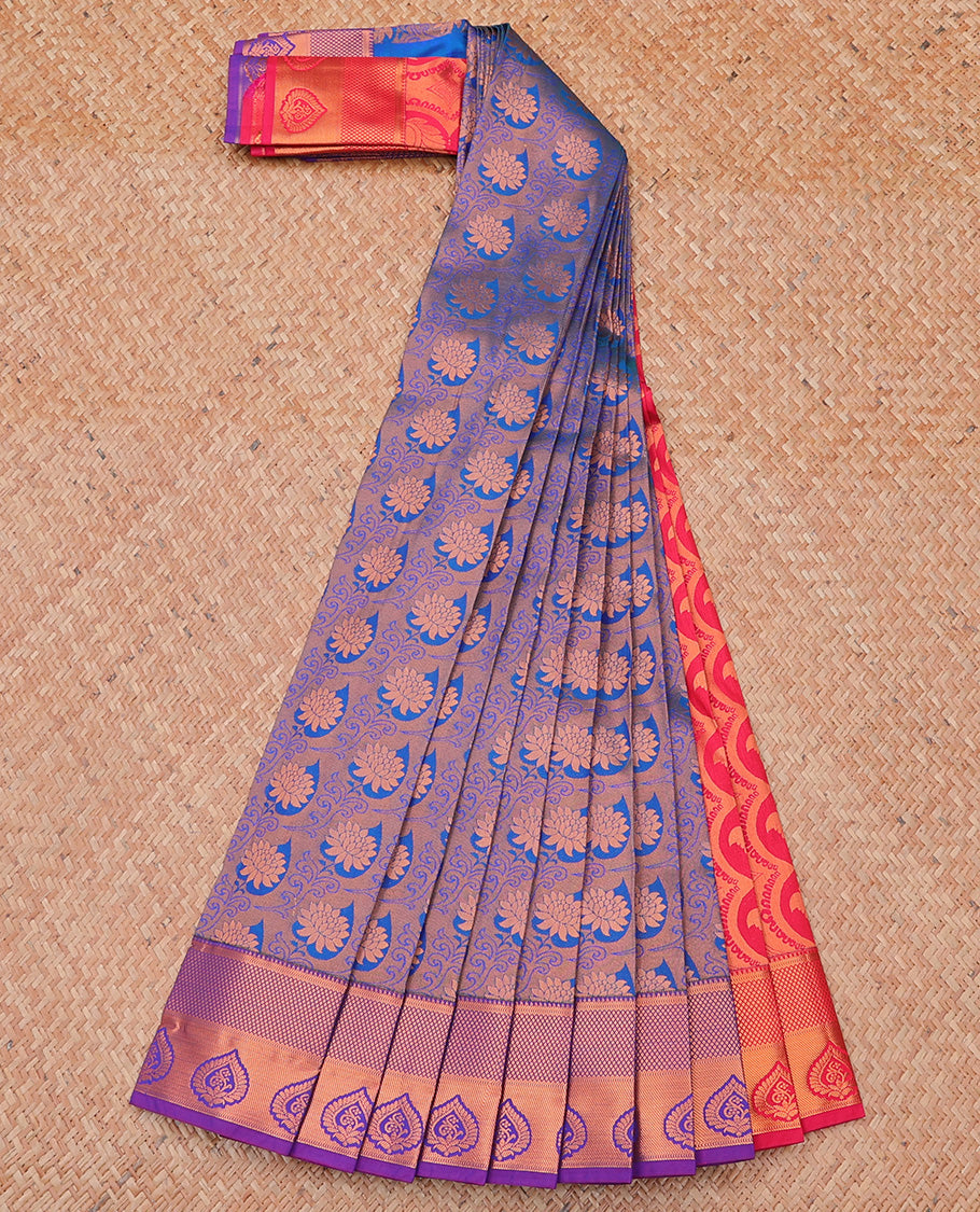 Blue jacquard budget cotton saree, contrast traditional zari design border & pallu of paisley designs
