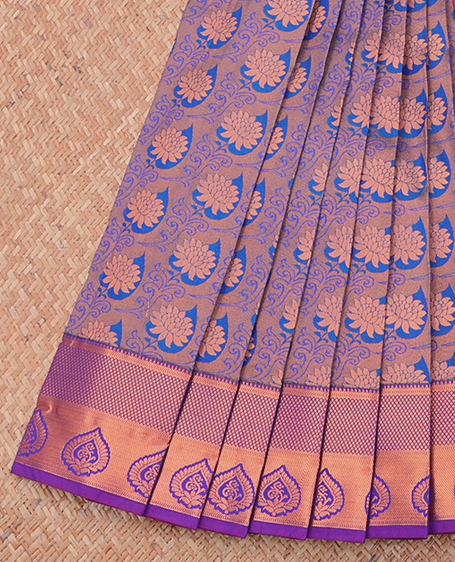 Blue jacquard budget cotton saree, contrast traditional zari design border & pallu of paisley designs