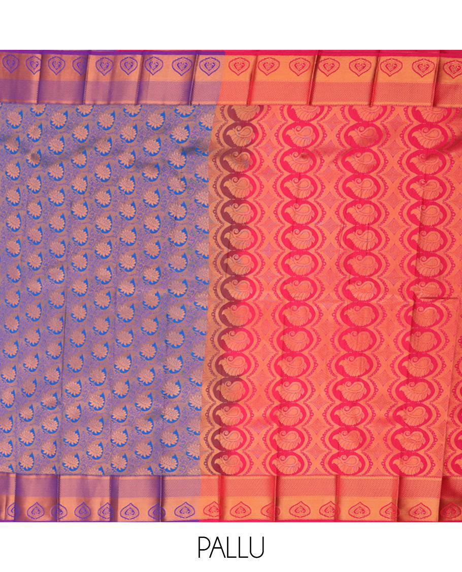 Blue jacquard budget cotton saree, contrast traditional zari design border & pallu of paisley designs