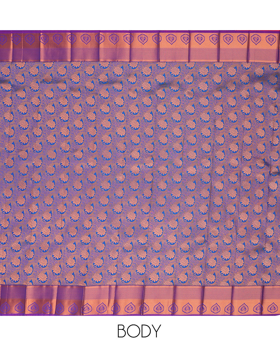 Blue jacquard budget cotton saree, contrast traditional zari design border & pallu of paisley designs