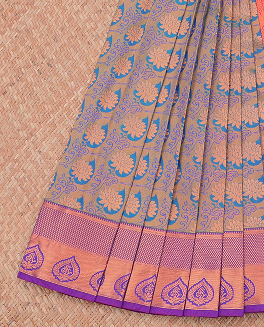 Blue jacquard budget cotton saree, contrast traditional zari design border & pallu of paisley designs