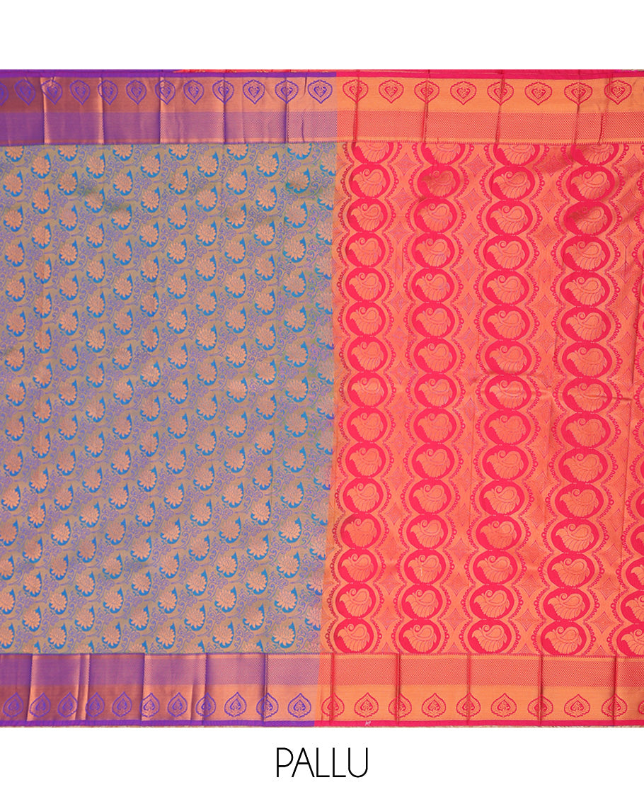 Blue jacquard budget cotton saree, contrast traditional zari design border & pallu of paisley designs