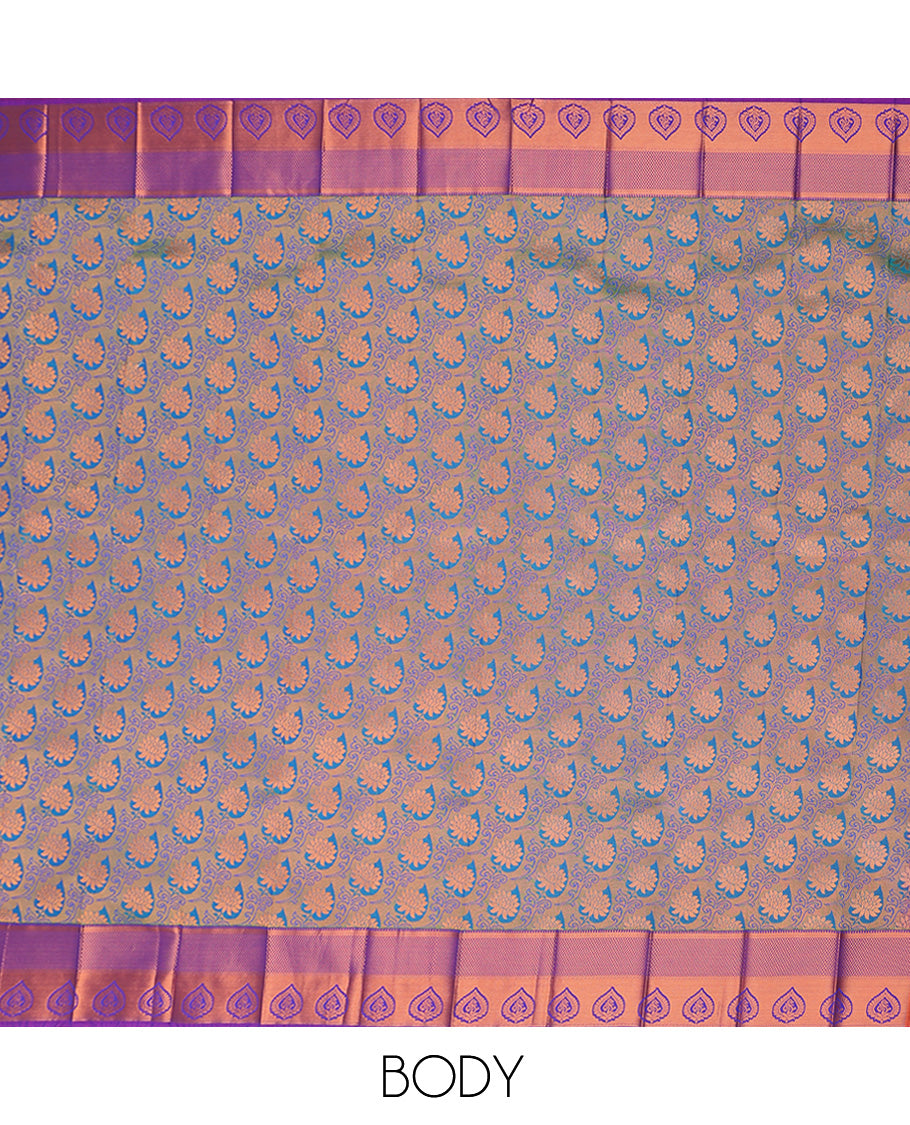 Blue jacquard budget cotton saree, contrast traditional zari design border & pallu of paisley designs